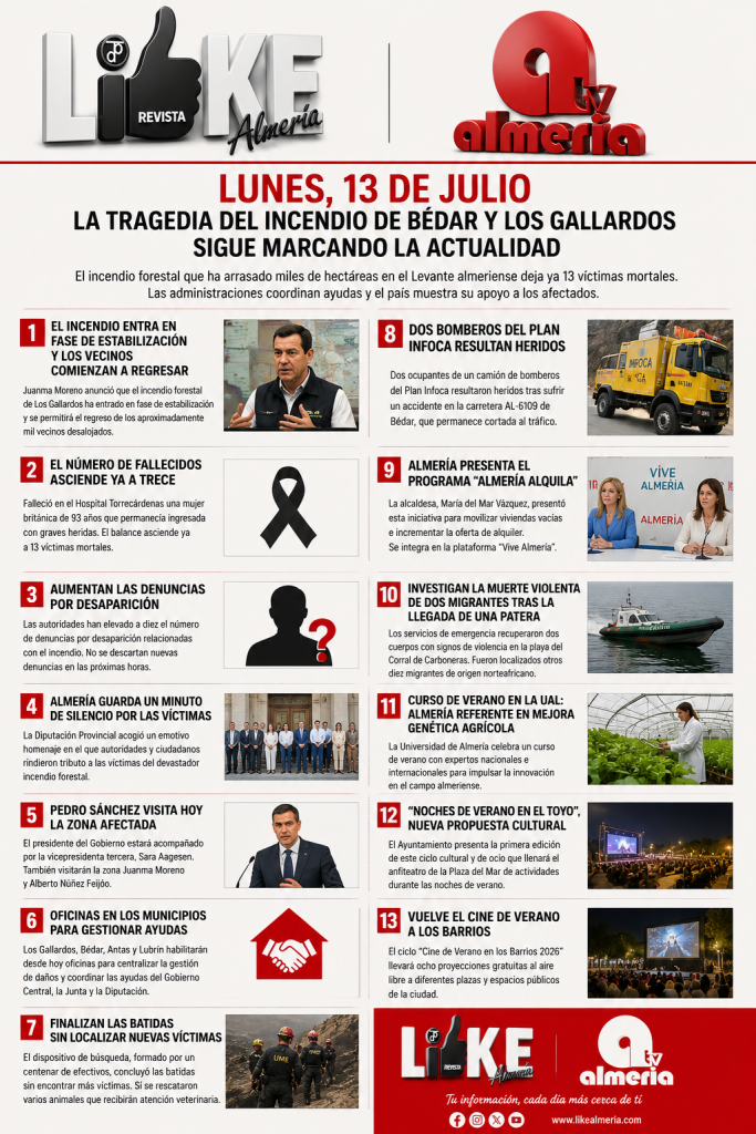 Lunes, 13 de julio | La tragedia del incendio de Bédar y Los Gallardos sigue marcando la actualidad