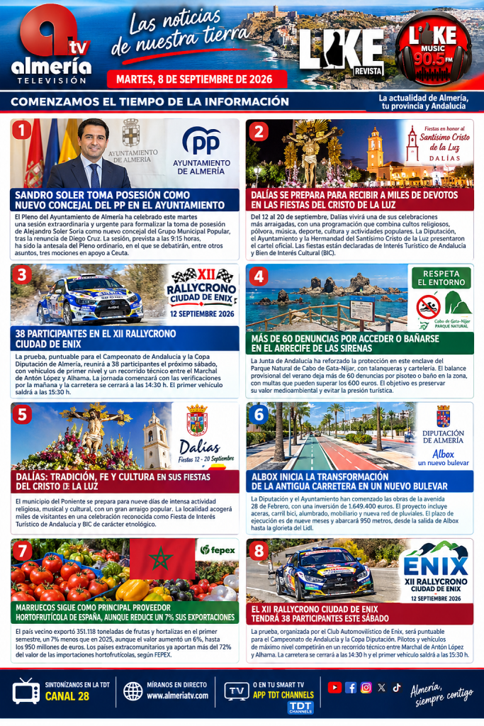 ALMERÍA TV | MARTES, 8 DE SEPTIEMBRE DE 2026